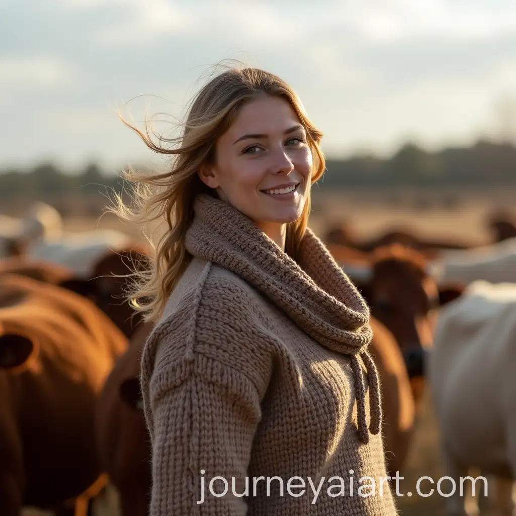 Women-Cow-Herders-in-Sweater-Clothes-Herding-Cattle-in-a-Pastoral-Setting