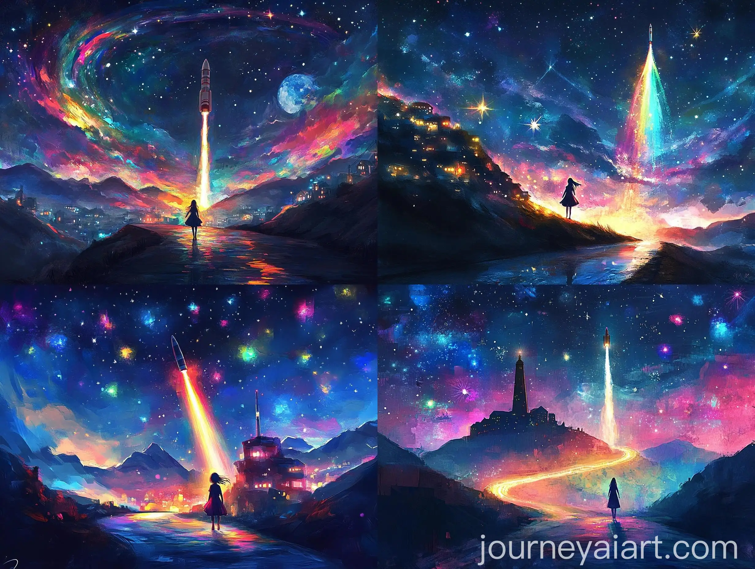 Lonely-Town-Night-Journey-with-Moonlight-and-Rocket
