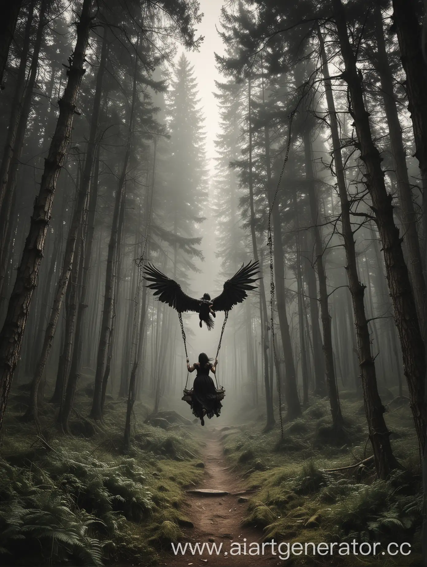 Winged-Swings-Flying-Above-the-Forest-Gothic-and-Rock-Style-Artwork