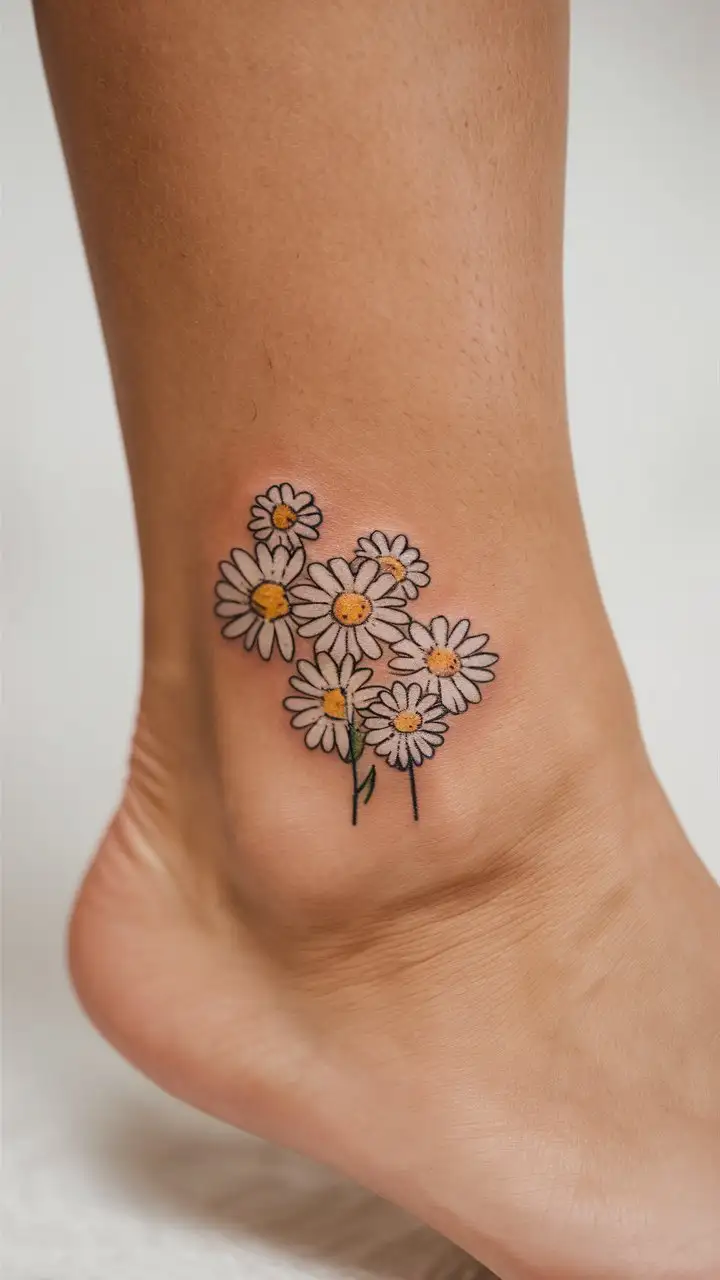 Delicate-Daisy-Tattoo-Cluster-on-Womans-Ankle