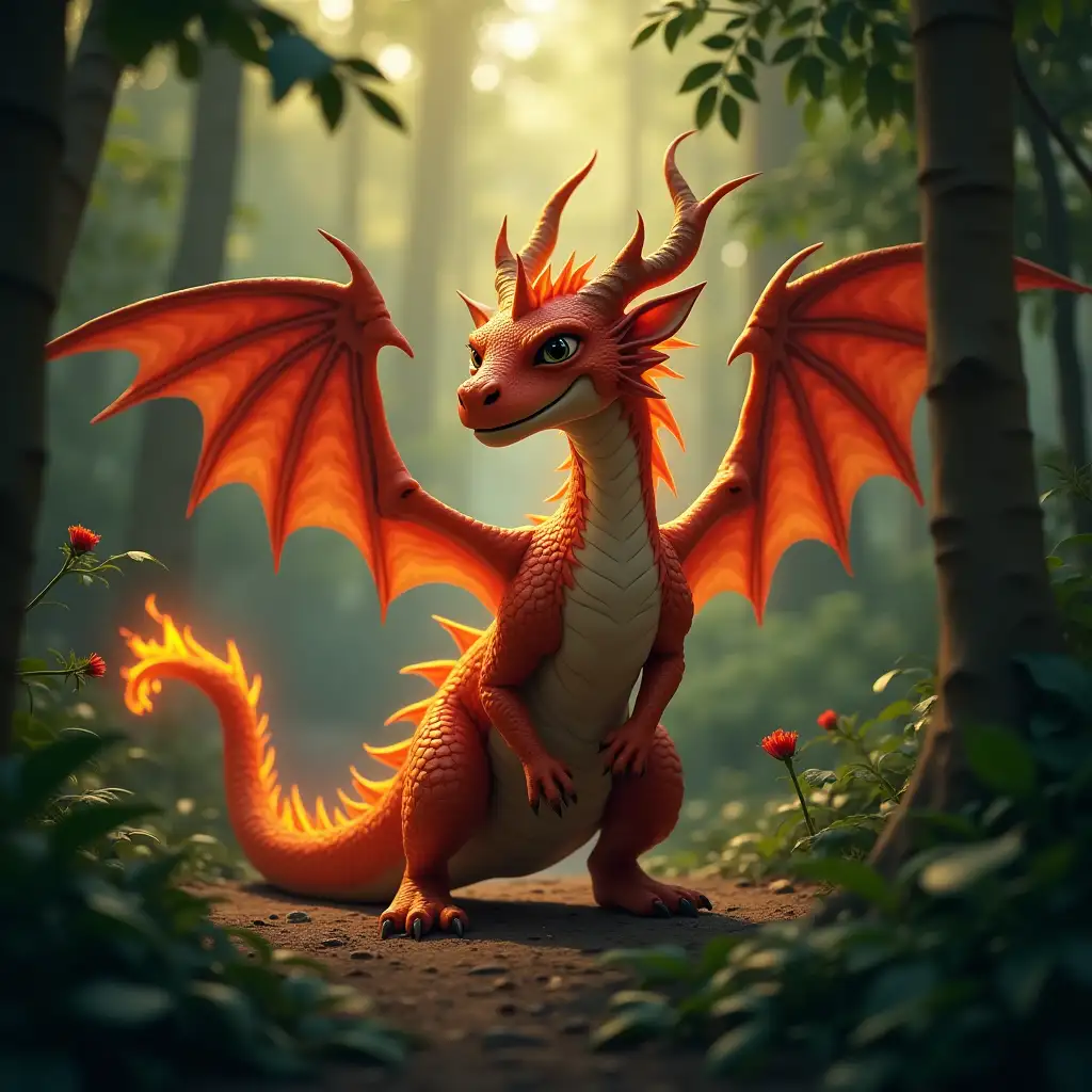 A dragon named Ek, who is very beautiful and comes from fire, and the area around him is a jungle and it is a video