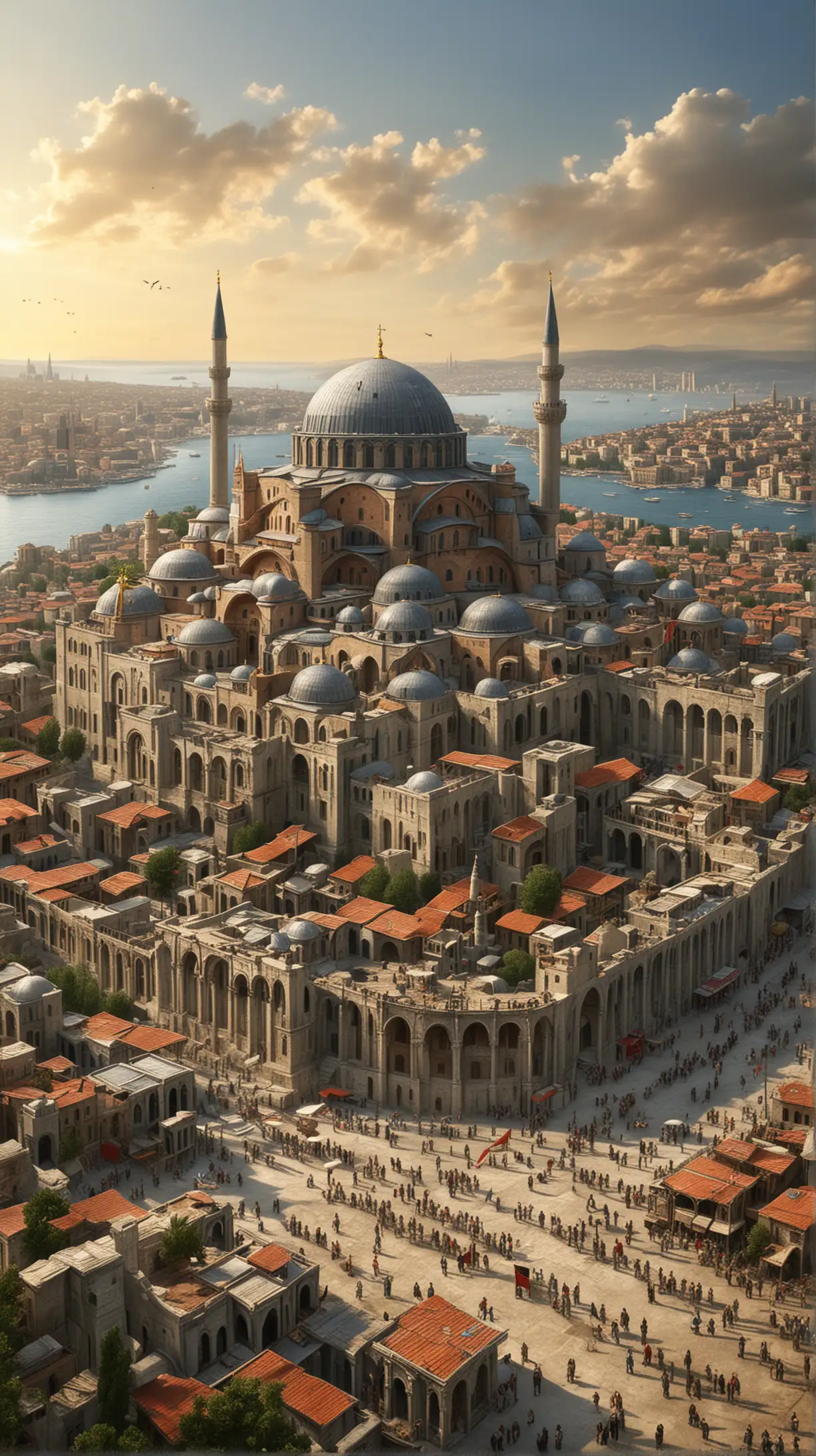 Historic Cityscape of Constantinople at Sunset