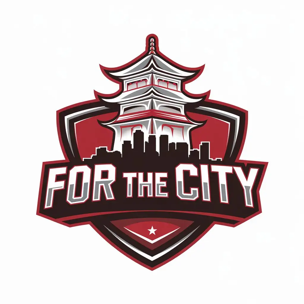 LOGO Design for For The City Asian Pagoda City Skyline with 3D Red and Black Text for Sports and Fitness Industry