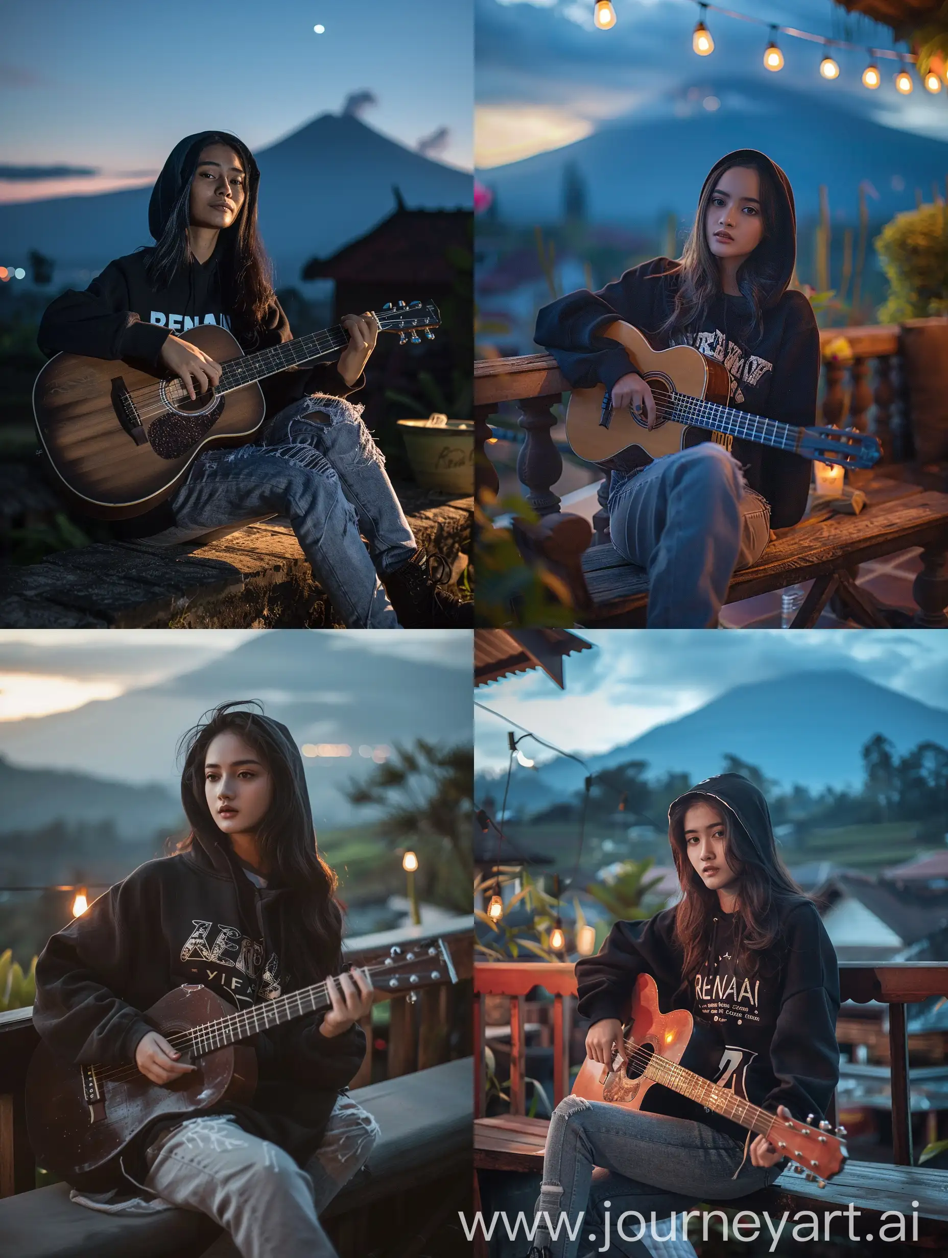 Indonesian-Woman-Playing-Guitar-at-Night-with-Mount-Semeru-View