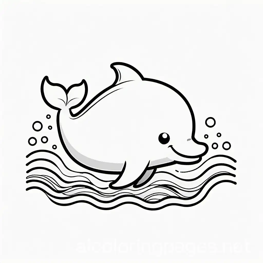 cute little baby dolphin, Coloring Page, black and white, line art, white background, Simplicity, Ample White Space. The background of the coloring page is plain white to make it easy for young children to color within the lines. The outlines of all the subjects are easy to distinguish, making it simple for kids to color without too much difficulty, Coloring Page, black and white, line art, white background, Simplicity, Ample White Space. The background of the coloring page is plain white to make it easy for young children to color within the lines. The outlines of all the subjects are easy to distinguish, making it simple for kids to color without too much difficulty