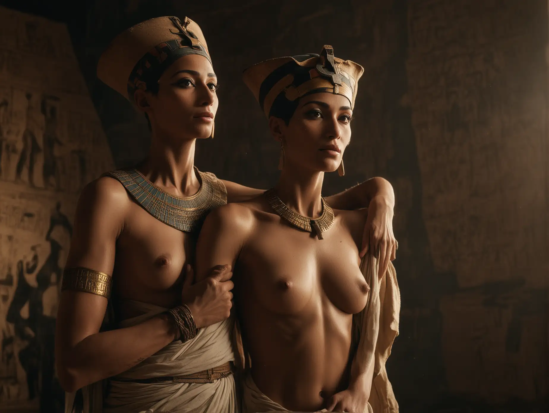 Nefertiti-and-Julius-Caesar-in-an-Ancient-Egyptian-Pyramid-with-Cinematic-Lighting