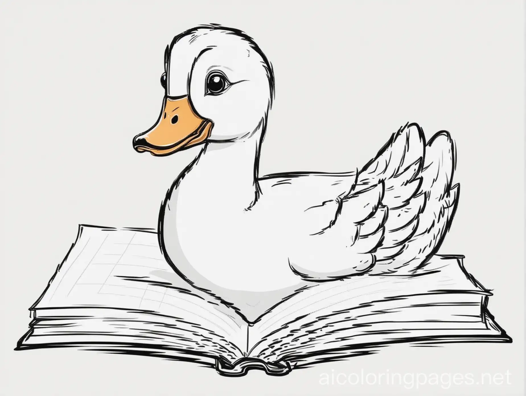 Adorable-Cartoon-Goose-Enjoying-a-Book-KidFriendly-Coloring-Page