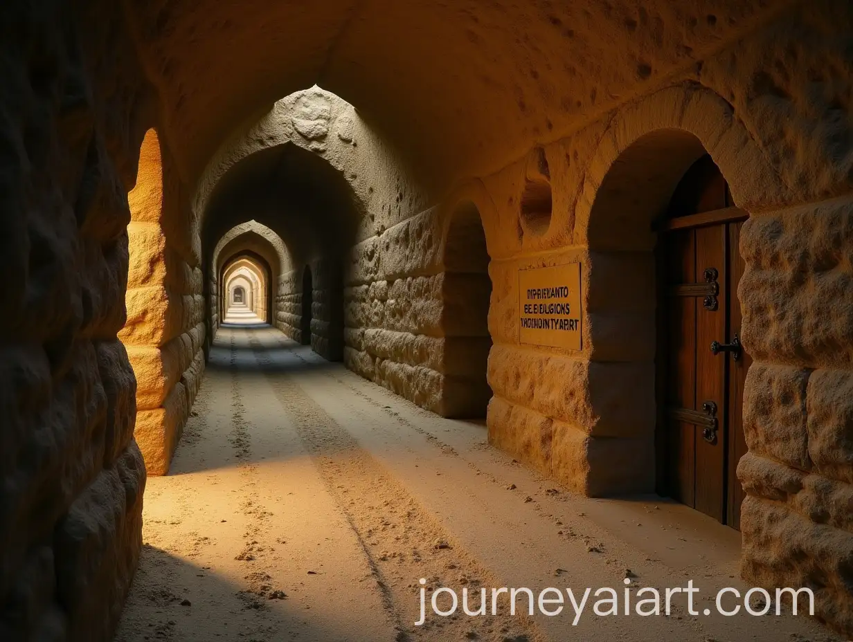 Mysterious-Underground-Labyrinth-with-Carved-Stone-Text-and-Wooden-Door