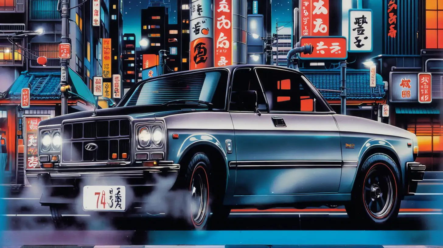 Retro Airbrush Tokyo Street Night Scene