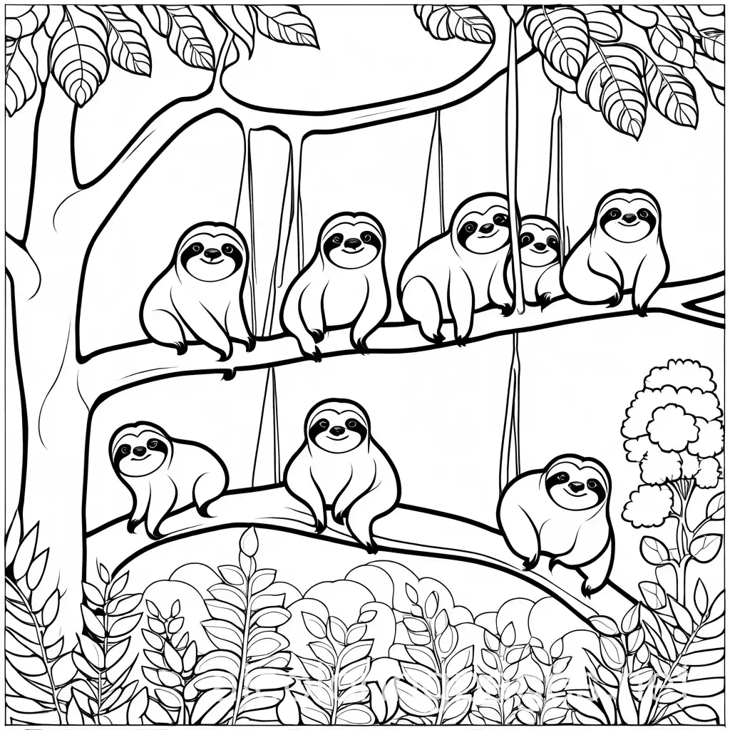 Sloth-Coloring-Page-Cute-Sloths-Hanging-in-Line-Art-Style