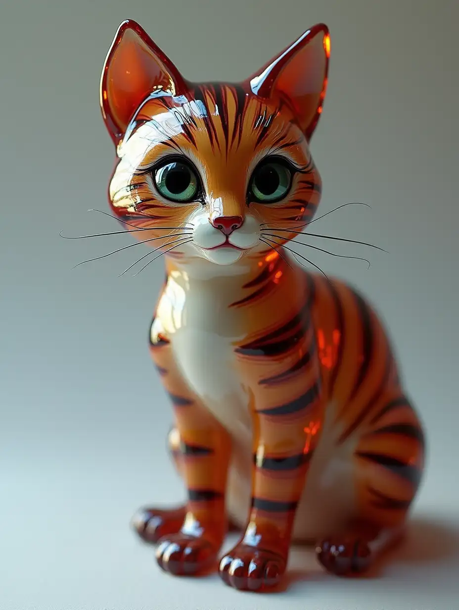 cat made of gloss glass stripes, ultra realistic, colored, sharp focus on the eyes, figurine