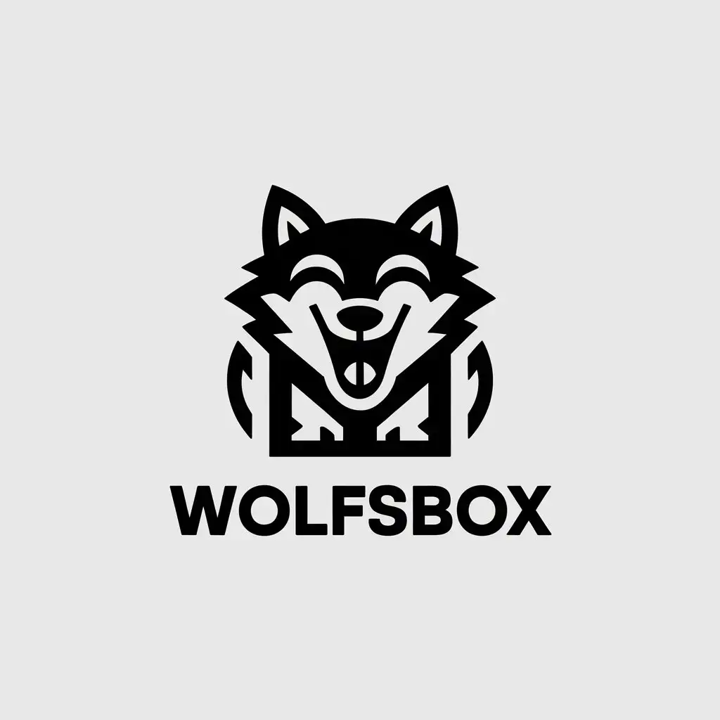 LOGO Design for WOLFSBOX Laughing Wolf Symbol in Minimalistic Style with Clear Background