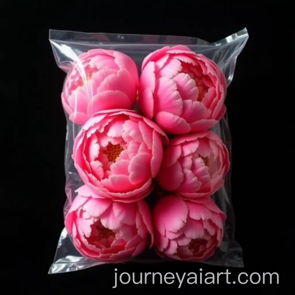 Vibrant-Pink-PeoniesAI-Art-Prompt-Expansion-in-VacuumSealed-Plastic-Bag-with-Studio-Lighting