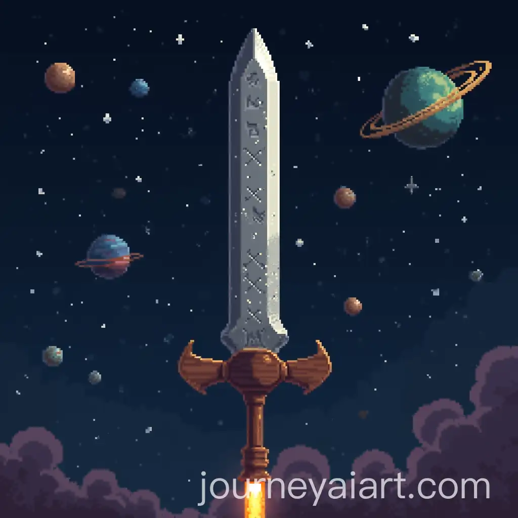 Cosmic-Journey-Pixel-Art-Style-Dwarf-Sword-in-Space
