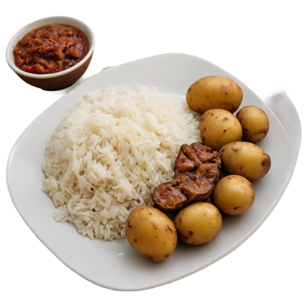 Stripped potatoes in a white plate with meat rice