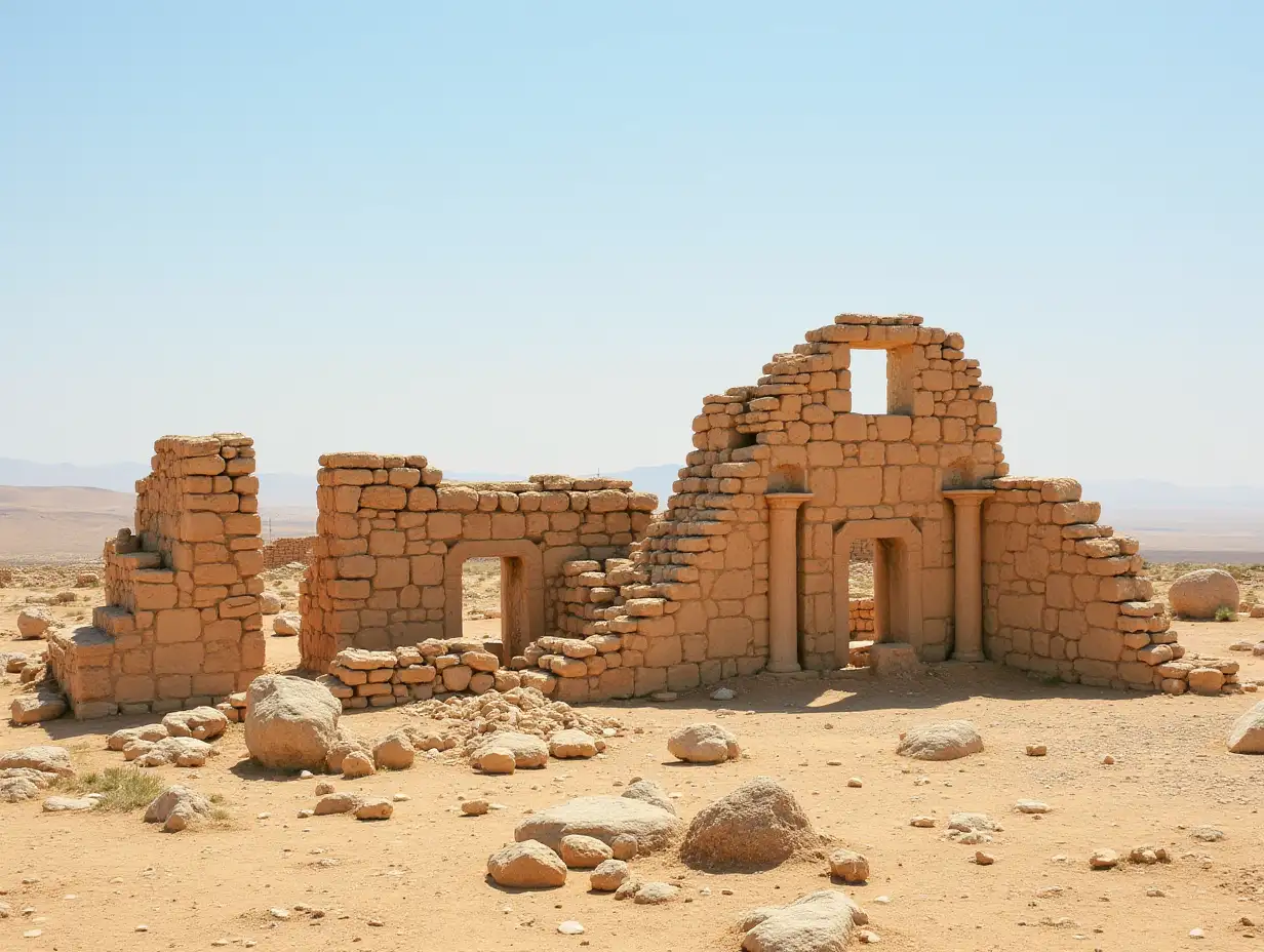 Ancient-Ruins-Amidst-a-Dry-Desert-Landscape