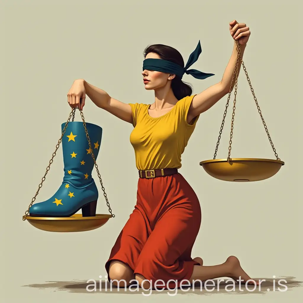 Woman-Symbol-of-Justice-Kneeling-with-Bandaged-Eyes-and-Unbalanced-Scale