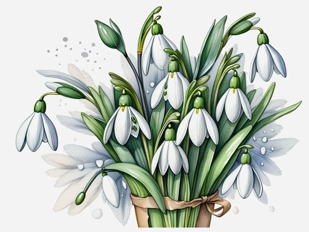 Delicate-Snowdrops-Bouquet-in-Watercolor-with-Detailed-Sketch