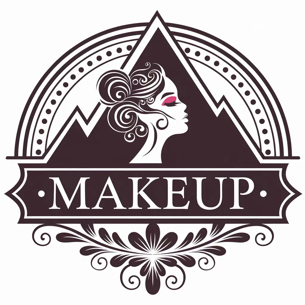 a vector logo design,with the text "makeup", main symbol:mountain, profile, makeup,complex,be used in Beauty Spa industry,clear background