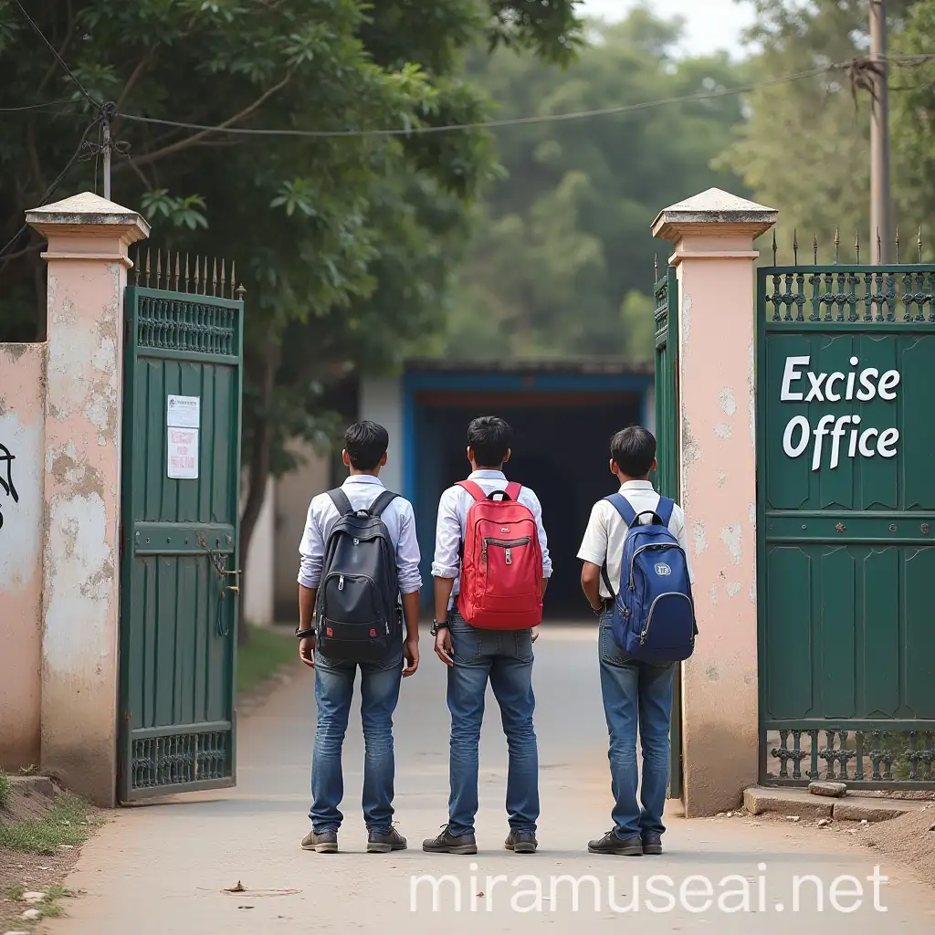 Three Indian School Students at the Excise Office Entrance