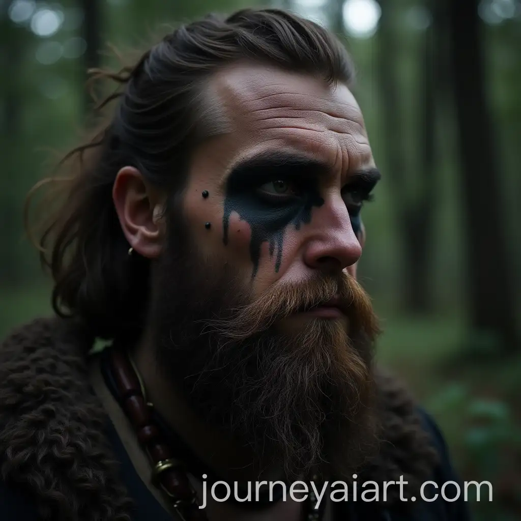 Pagan-Warrior-in-Forest-with-Black-Eye-Warpaint