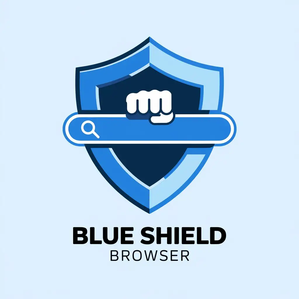 LOGO Design for Blue Shield Browser Blue White Shield with Search Icon and Fist Symbol