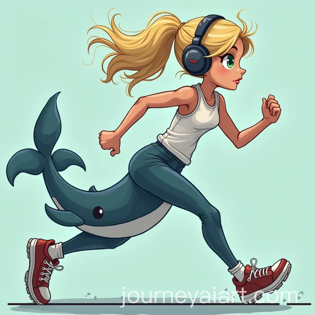 Hybrid-HumanWhale-Female-Running-with-Headphones-and-Blond-Hair
