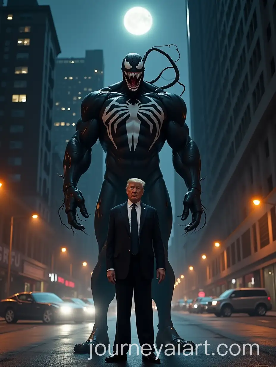Donald-Trump-and-Venom-Face-Off-on-Dark-City-Street