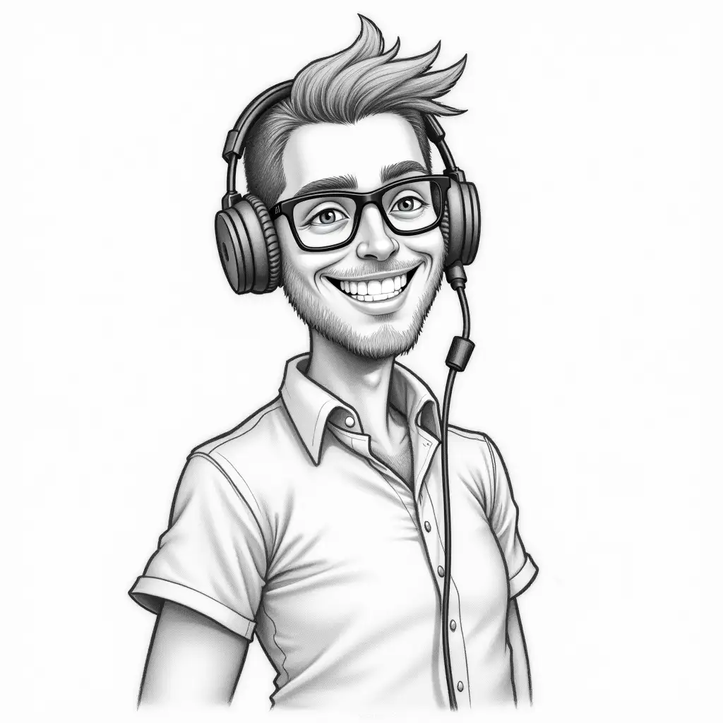 eSports team manager, pencil drawing, white background