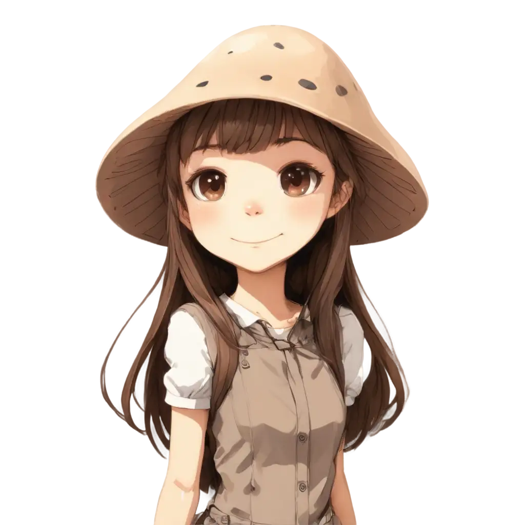 Cute-BrownHaired-Girl-with-Mushroom-Hat-Anime-PNG-Image