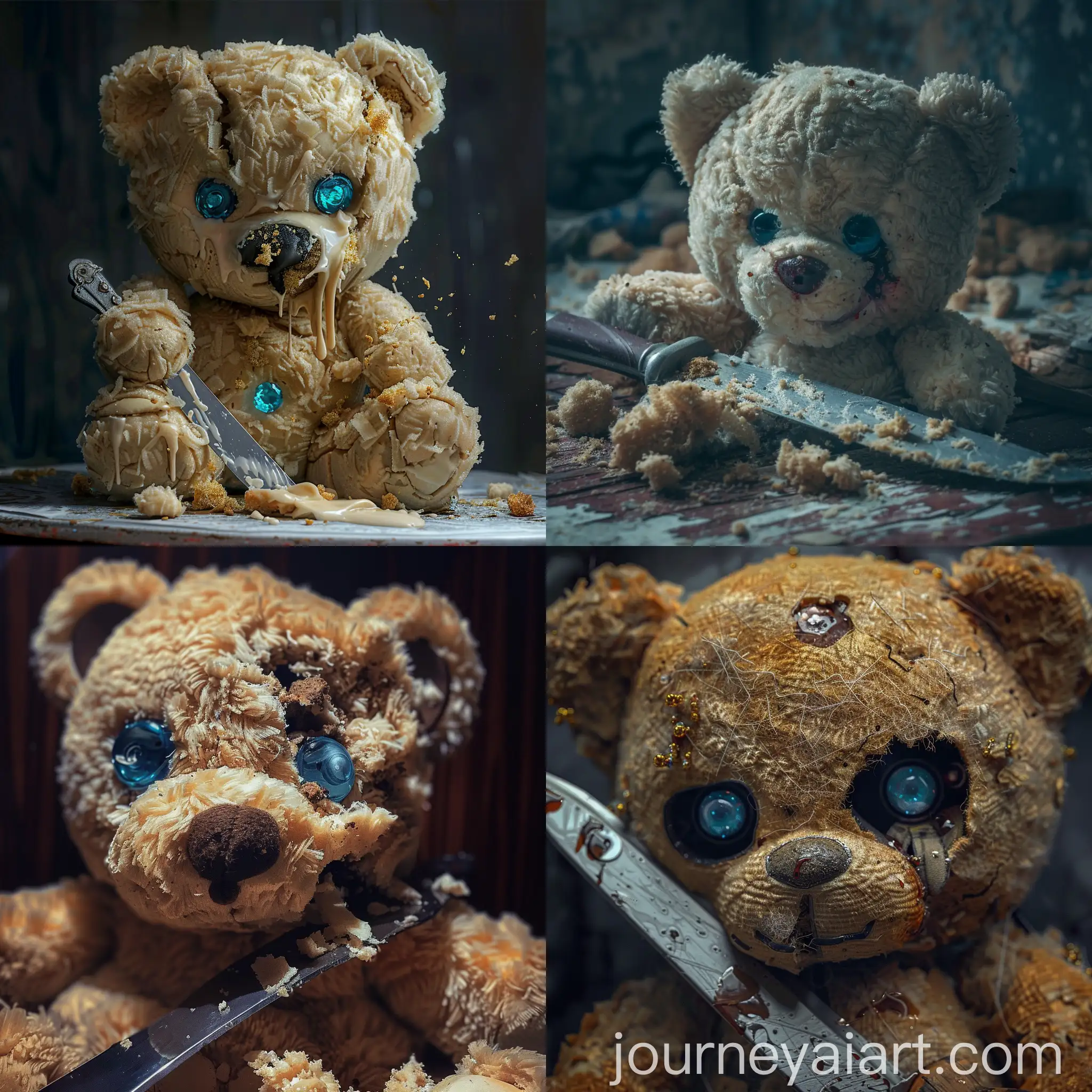 Distressing-Scene-Stuffed-Teddy-Bear-Attacked-with-Cake-Knife