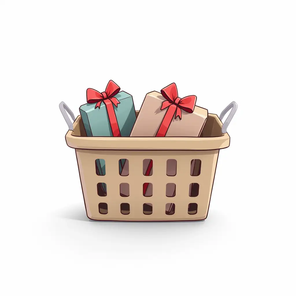 You need to draw a 3D icon.  shopping basket with gifts inside.   Background: white