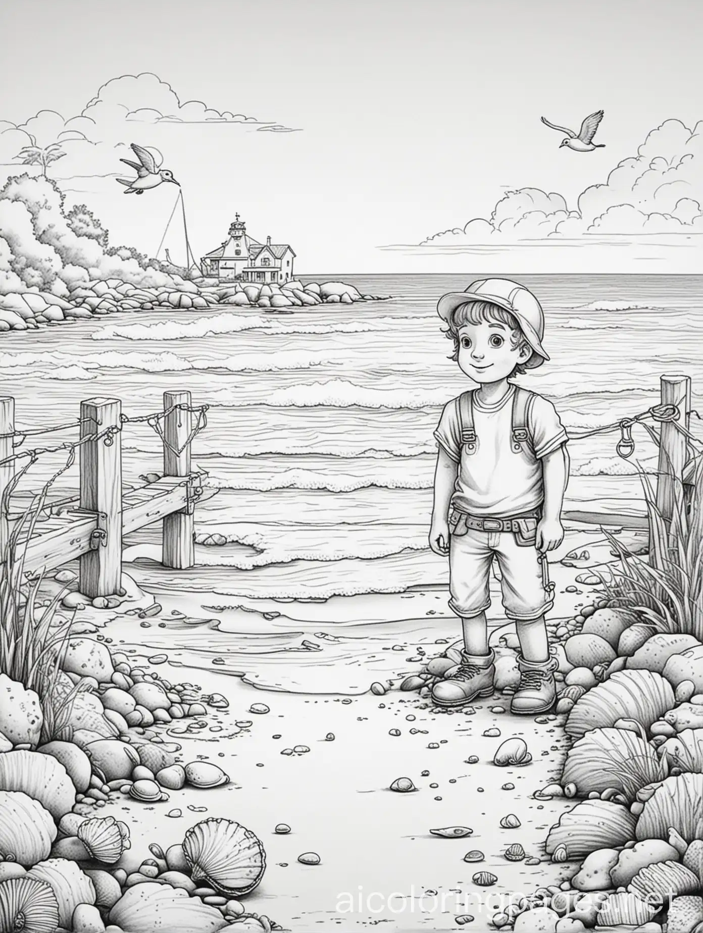 Builder-at-the-Beach-Coloring-Page-with-Shells-and-Bridge