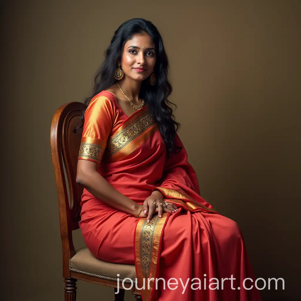 Indian-Woman-Sitting-on-a-Chair-in-Traditional-Saree