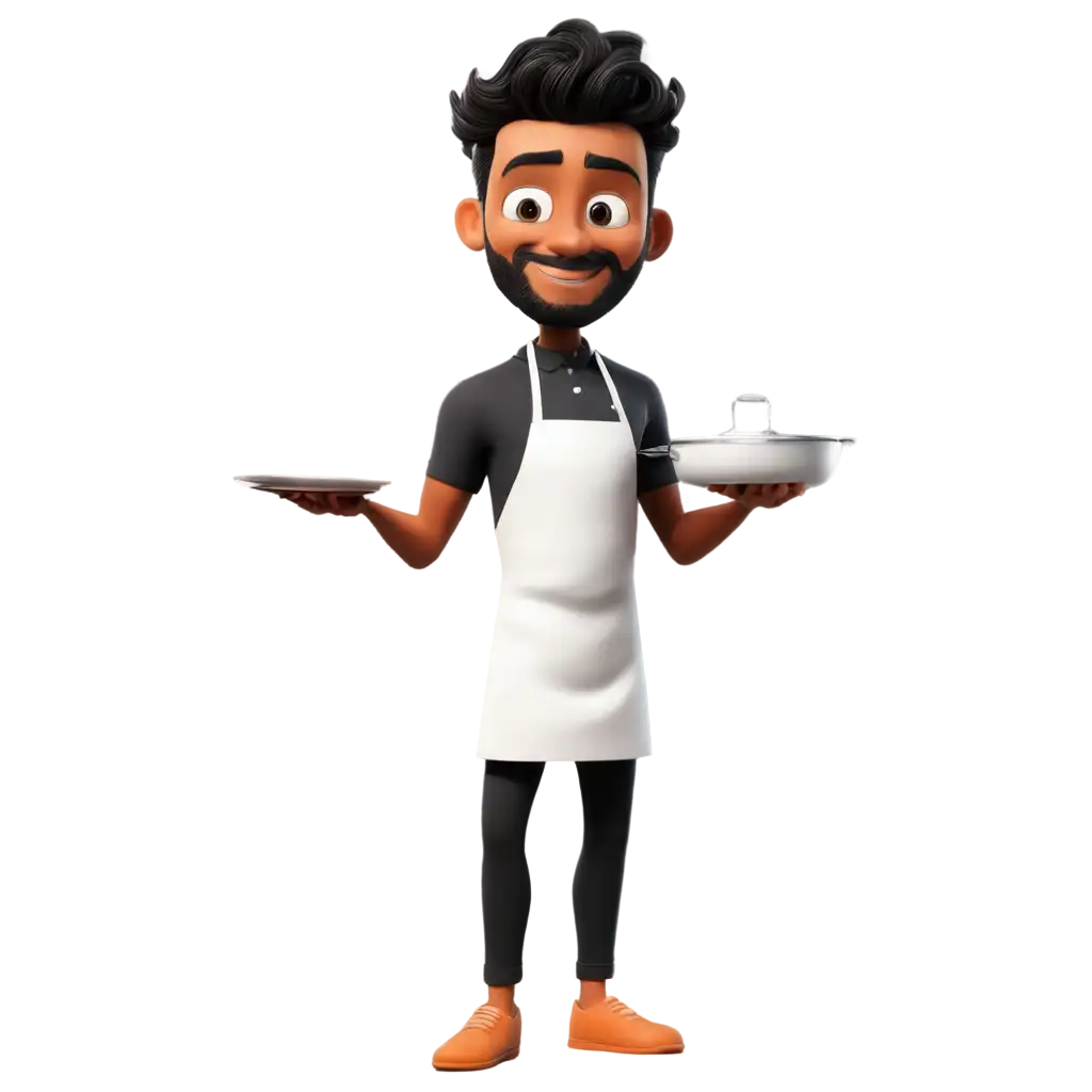 PNG-Image-of-a-Cartoon-Man-Cooking-in-a-Kitchen-Black-and-White-Art