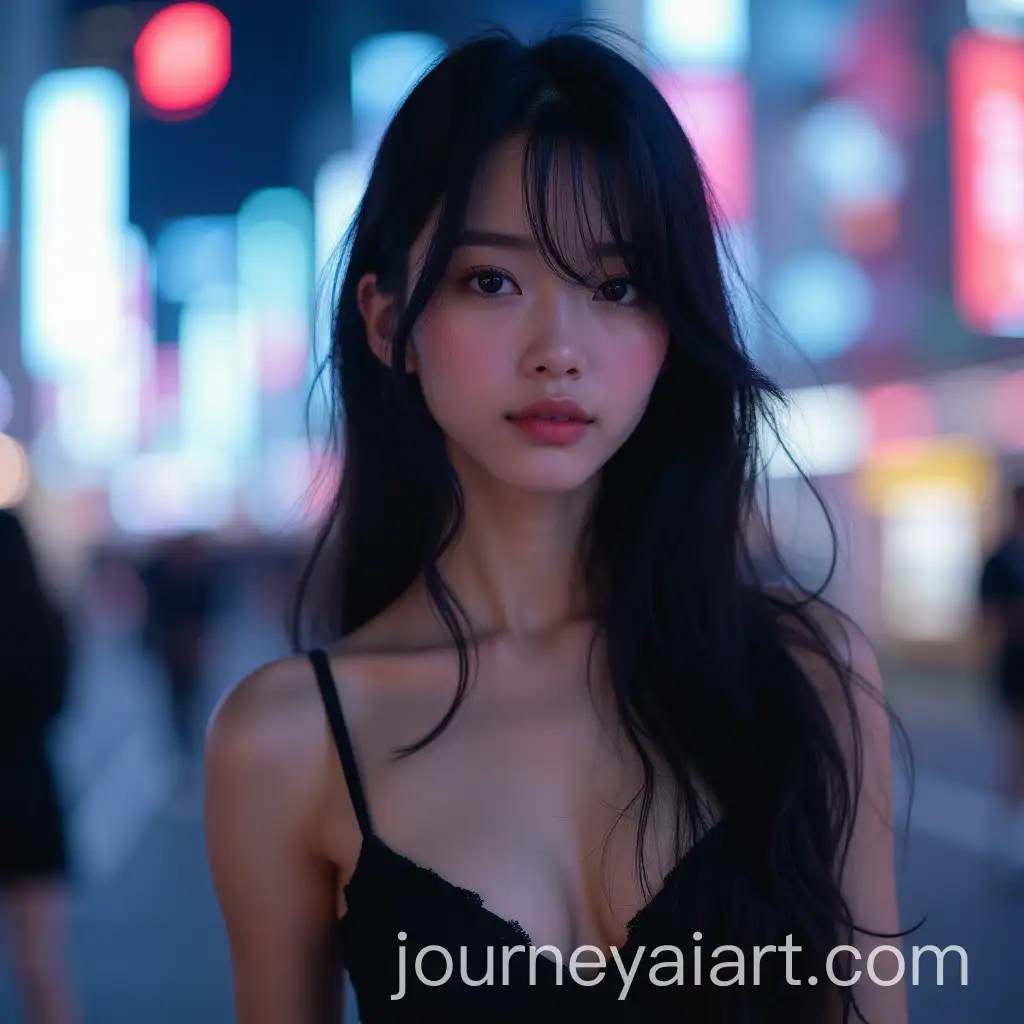 Ethereal-Beauty-with-Porcelain-Skin-and-Neon-Skyline-Backdrop