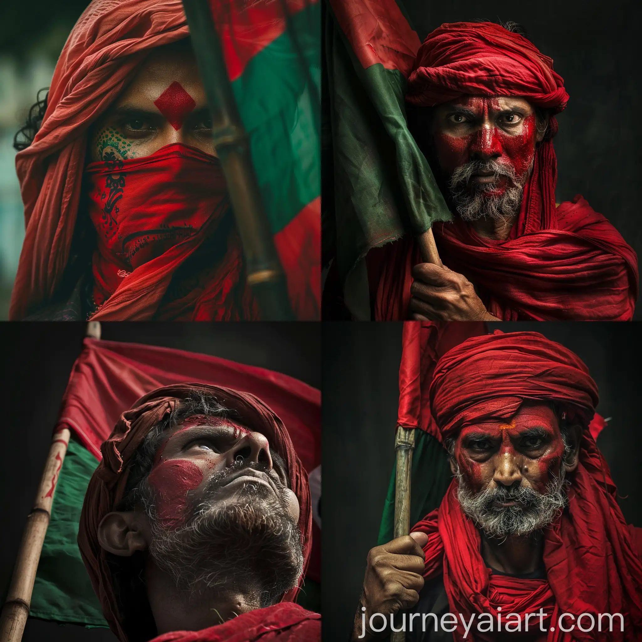 Man-with-Red-Cloth-Headwrap-Holding-Bangladesh-Flag