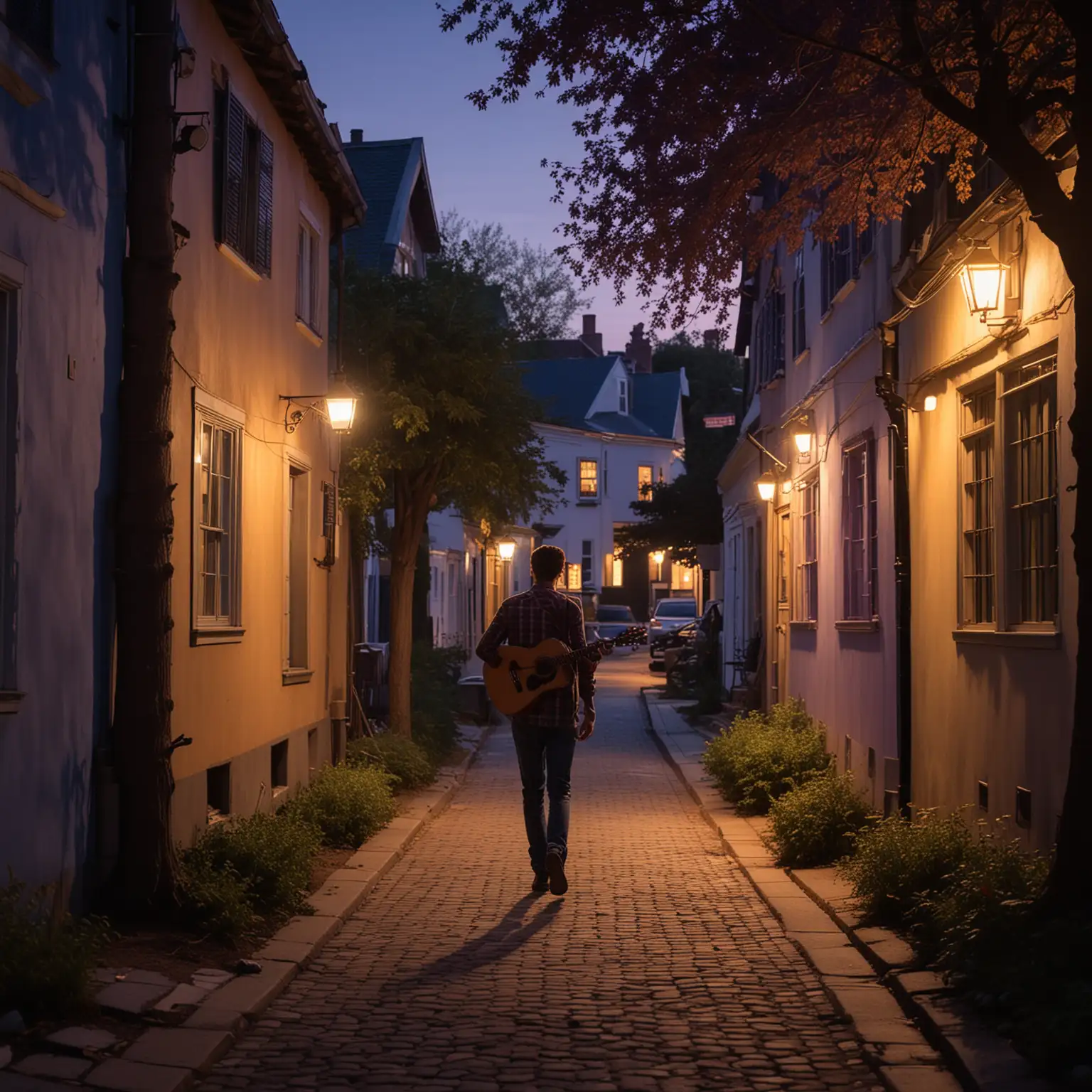 Man-Strumming-Guitar-on-a-Serene-Evening-Street