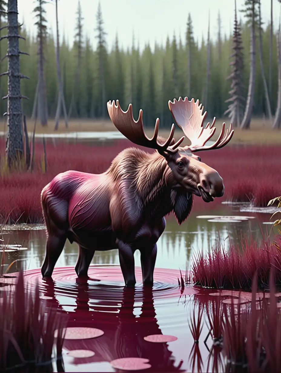 Fantasy Movie Scene Wetland Moose in Maroon Swamp