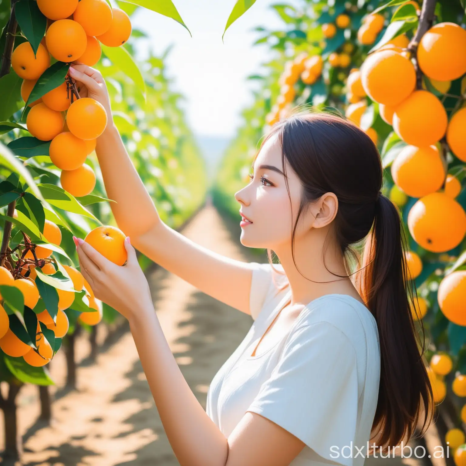 Woman picking ripe fruits