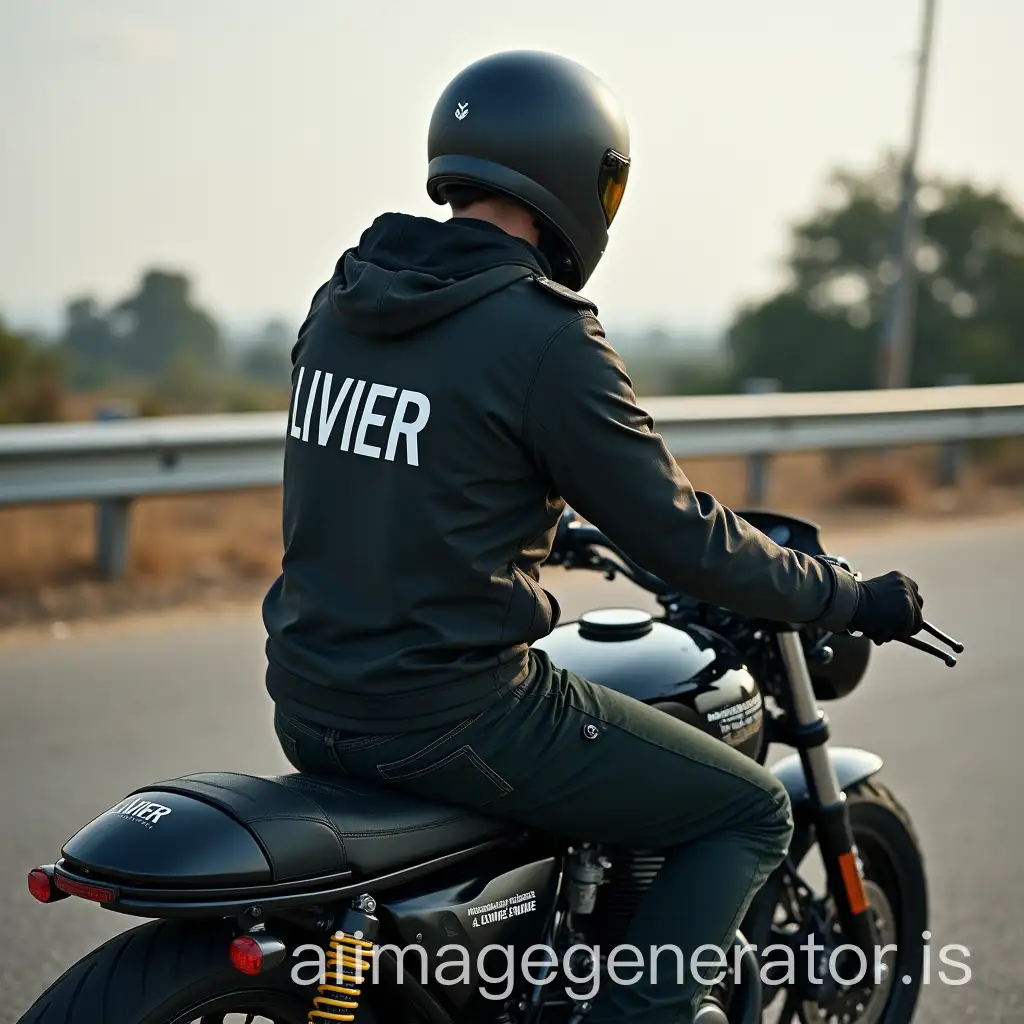 Free-Man-Riding-a-Motorbike-with-LIVIER-Inscription-on-Jacket-and-Reservoir