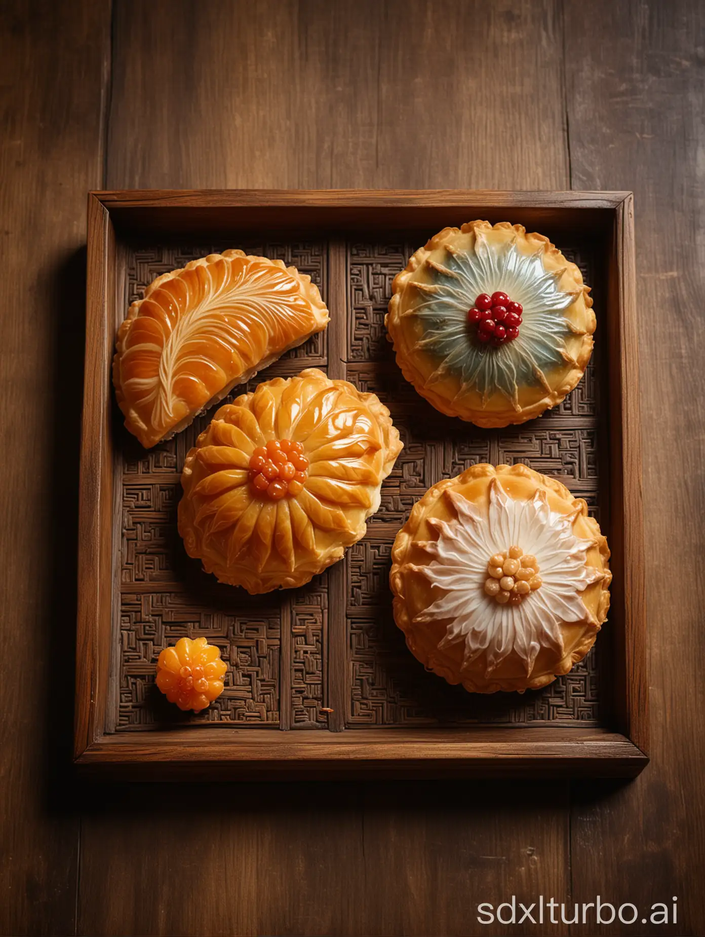 Exquisite-Chinese-Palace-Pastries-on-Vintage-Wooden-Table