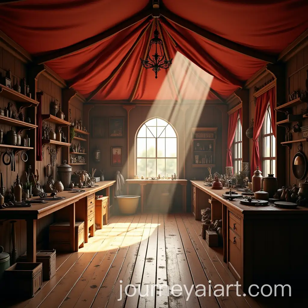 Intricate-3D-Circus-Repair-Shop-with-Sunlit-Medieval-Tent