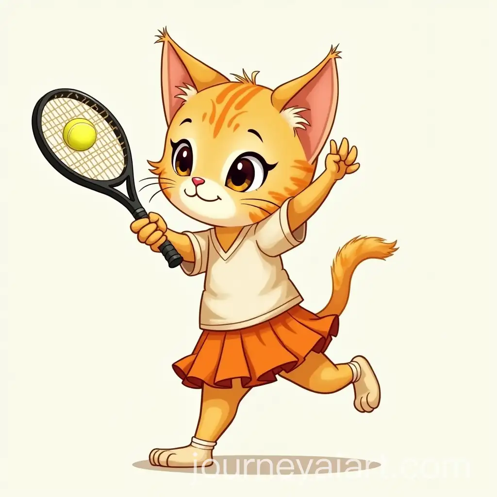 Playful-Kitten-in-Orange-Miniskirt-Enjoying-a-Game-of-Tennis