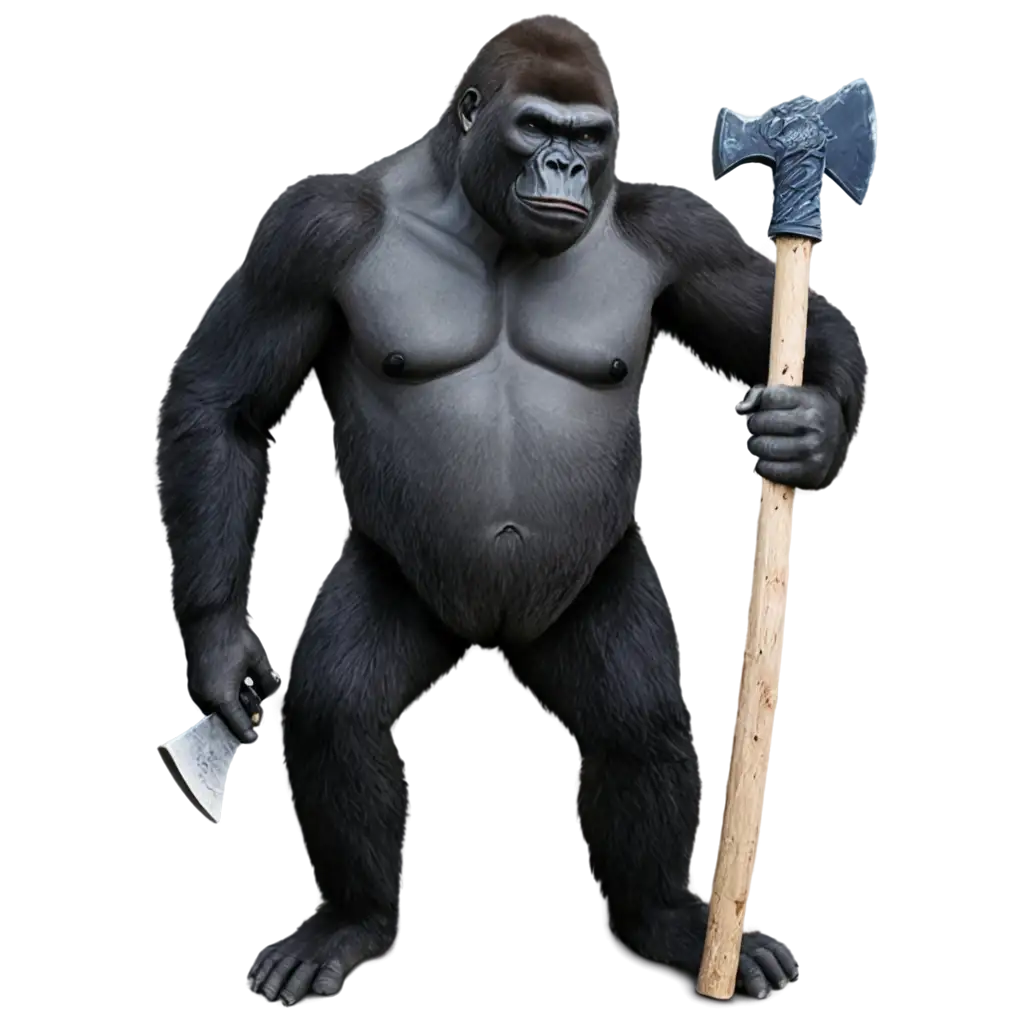 PNG-Image-of-a-Gorilla-Holding-an-Axe-Powerful-and-Clear-Visual-Representation