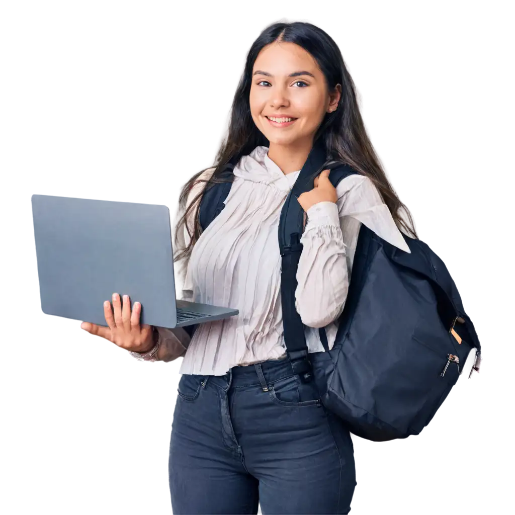 Smiling-Girl-with-Laptop-and-Backpack-PNG-Image-HighQuality-Digital-Asset