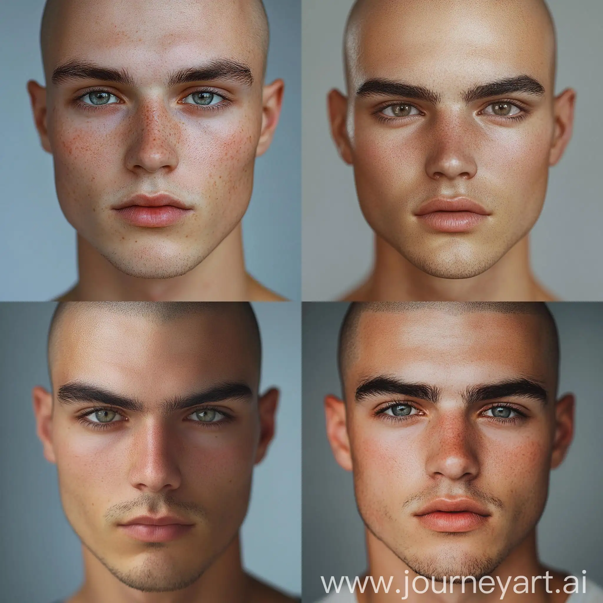 CloseUp-Portrait-of-a-Bald-Young-Man-with-Bold-Eyebrows-and-Subtle-Makeup