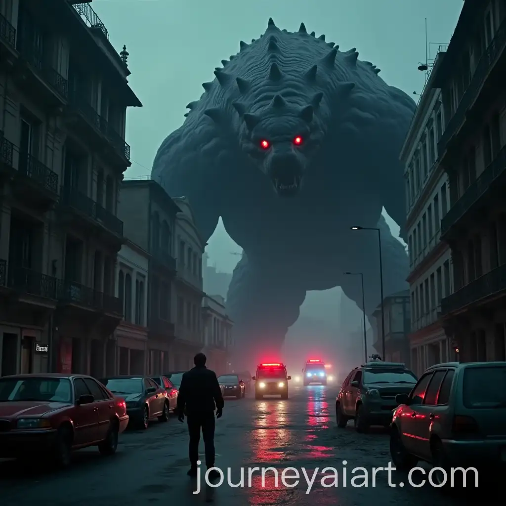 Aerial-View-of-Destruction-and-a-Massive-Beast-in-Urban-Ruins