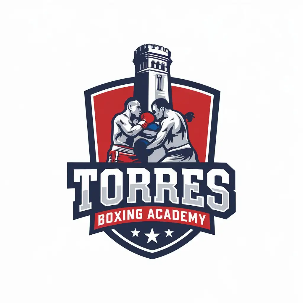 LOGO Design For TORRES BOXING ACADEMY Split Torres with Boxing Academy Text Olympic Style Boxing Theme