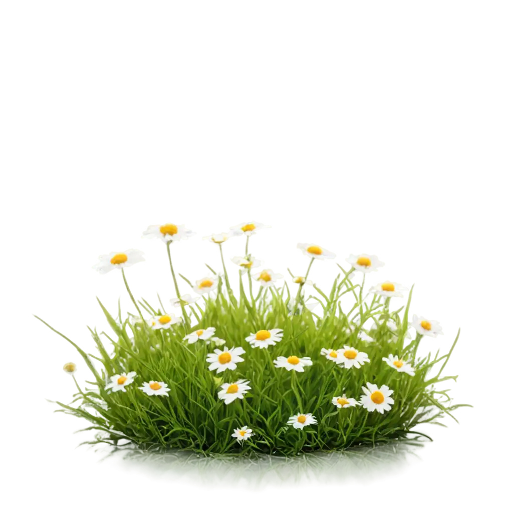 Chamomile flower over green grass ground